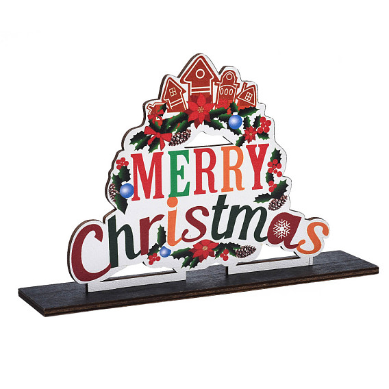 Décorations d'affichage de table en bois, signe de centre de table de Noël, le thème de Noël, mot joyeux noël avec feuille de houx