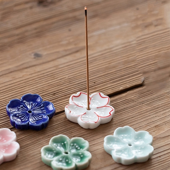 Quemadores de incienso de porcelana, soportes de incienso de flores, Suministros budistas zen de la casa de té de la oficina en el hogar
