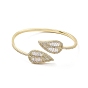 Bracelet manchette ouvert à double feuille en zircone cubique transparente, bijoux en laiton pour femmes