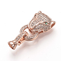 Brass Micro Pave Cubic Zirconia Fold Over Clasps, Cheetah Head