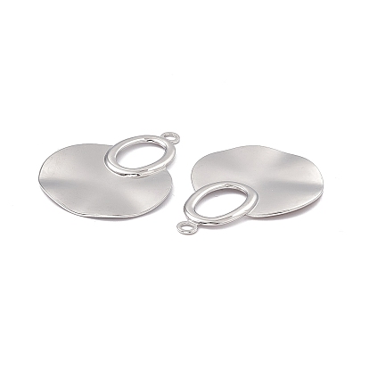 Ion Plating(IP) 304 Stainless Steel Big Pendants, Flat Round with Oval Charm