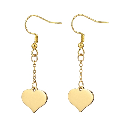 3 Pair 3 Style Heart & Flat Round & Square 304 Stainless Steel Dangle Earrings, Brass Chains Tassel Drop Earrings for Women