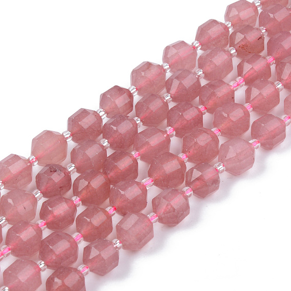 Natural Chalcedony Beads Strands, Imitation Strawberry Quartz, Round, Faceted, Dyed & Heated