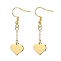 3 Pair 3 Style Heart & Flat Round & Square 304 Stainless Steel Dangle Earrings, Brass Chains Tassel Drop Earrings for Women