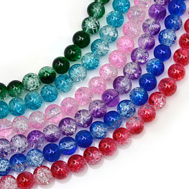 Cuisson peint verre craquelé transparent brins de perles rondes, 6.5mm, Trou: 1.5mm, Environ 145 pcs/chapelet, 31.4 pouce