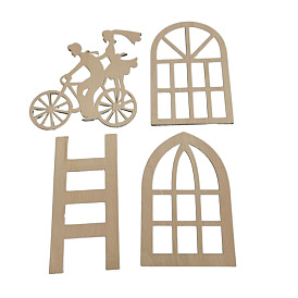 Morceaux de bois non finis, découpes de fenêtre/échelle/vélo