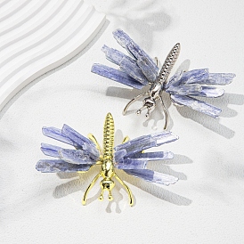 Alloy Dragonfly Display Decorations, with Natural Crystal for Home Office Feng Shui Ornament
