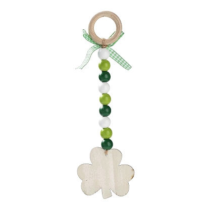 Décoration pendentif en bois pour la saint-Patrick, avec décoration suspendue en perles de bois et anneaux