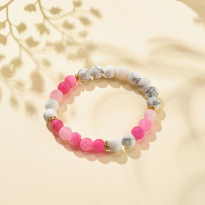 Bracelet extensible à perles rondes en agate patinée naturelle (teinte) et howlite, bijoux en pierres précieuses pour femmes