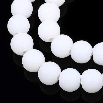 Imitation Jade Glass Beads Strands, Frosted, Round