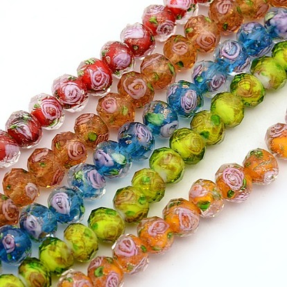 Handmade Gold Sand Lampwork Rondelle Beads Strands, Faceted, 10x7mm, Hole: 2mm, about 50pcs/strand, 13.77 inch