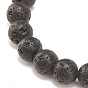 Natural Lava Rock and Natural Stone Stretch Bracelets, with Elastic Crystal Thread, Alloy Beads and Lampwork Bead