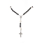 Pierre de lave naturelle et collier de perles de chapelet croix turquoise synthétique, collier pendentif vierge marie en alliage pour femme