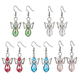 Boucles d'oreilles pendantes en alliage de style tibétain, fée ange, boucles d'oreilles pendantes en perles de verre