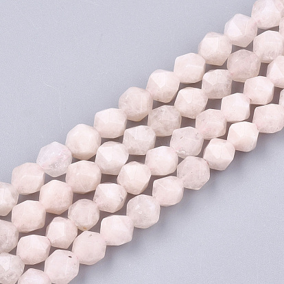 Perlas naturales de color rosa morganita hebras, cuentas redondas con corte de estrella, facetados
