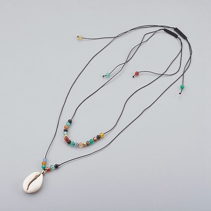 Cauris perles perles pendentifs colliers ensembles, avec pierre naturelle et perles de laiton