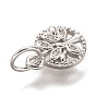 Brass Micro Pave Clear Cubic Zirconia Charms, Cadmium Free & Lead Free, Long-Lasting Plated, Flat Round with Tree