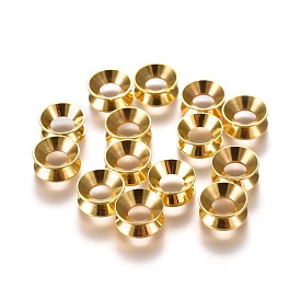 Brass European Beads, Rondelle, Large Hole Beads, 9x4mm, Hole: 4mm