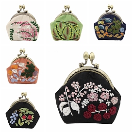 DIY Plants Pattern Kiss Lock Coin Purse Embroidery Kit, Including Embroidered Fabric, Embroidery Needles & Thread, Metal Purse Handle, Plastic Embroidery Hoop