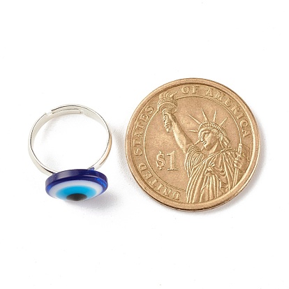 Плоское круглое регулируемое кольцо из смолы с эффектом сглаза, защитное латунное кольцо на палец для женщин, платина