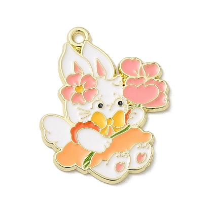 Easter Alloy Enamel Pendants, Golden, Rabbit with Egg/Flower/Carrot/Strawberry Charm