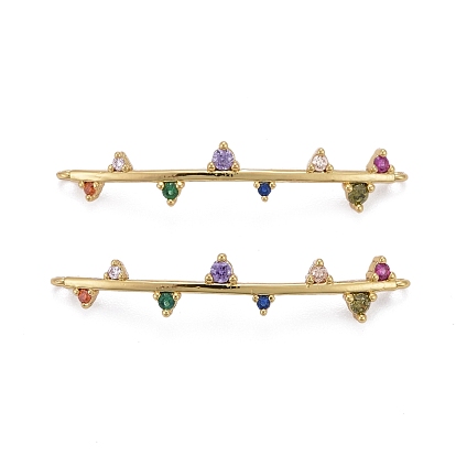 Brass Micro Pave Colorful Cubic Zirconia Links Connectors, Long-Lasting Plated, Rectangle