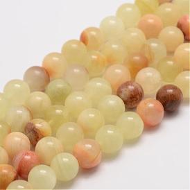 Jade naturel rangées de perles, ronde
