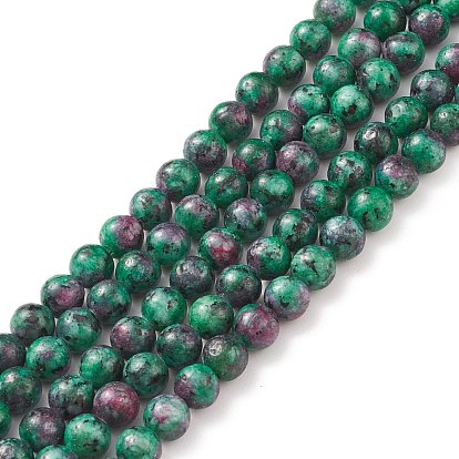 Round Dyed Natural Gemstone Bead Strands,  Imitation Ruby in Zoisite Beads Strands