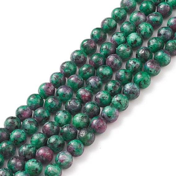 Brins de perles de pierres précieuses naturelles teints ronds, imitation rubis en brins de perles de zoisite
