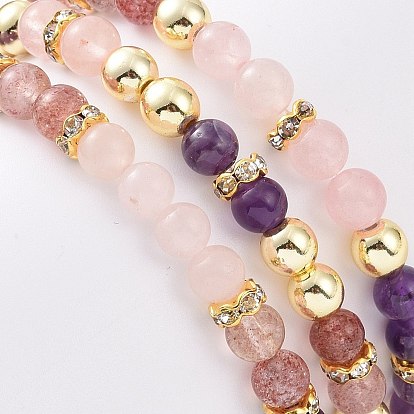 Conjuntos de pulseras elásticas de piedras preciosas redondas, pulseras de latón con cuentas de diamantes de imitación para mujer