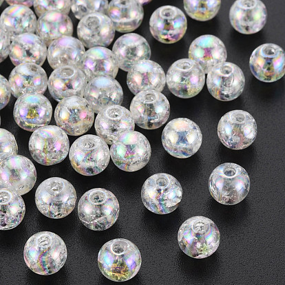 Transparent Crackle Acrylic Beads, AB Color Plated, Round