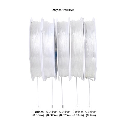 5 Roll 5 Styles Clear Elastic Crystal Thread, Stretchy String Bead Cord, for Beaded Jewelry Making, Round