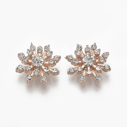 Cabujones de aleación de espalda plana, con diamante de imitación, flor, cristal