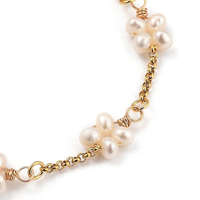 Beaded Bracelets & Necklaces Jewelry Sets, with Natural Cultured Freshwater Pearl Beads, 304 Stainless Steel Rolo Chains and Brass Spring Ring Clasps