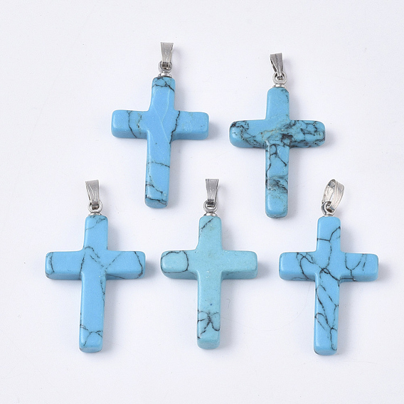 Pendentifs en pierres fines, avec chevilles en acier inoxydable, croix