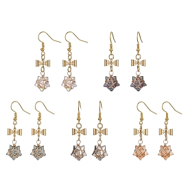 Glass Star Dangle Earrings, Golden 304 Stainless Steel Bowknot Drop Earrings