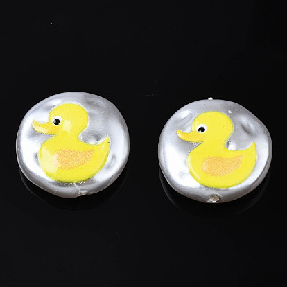 3D Printed ABS Plastic Imitation Pearl Beads, Flat Round with Duck
