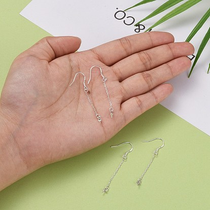925 Sterling Silver Earring Hooks Findings, with Cable Chain & Cup Pearl Bail Pin