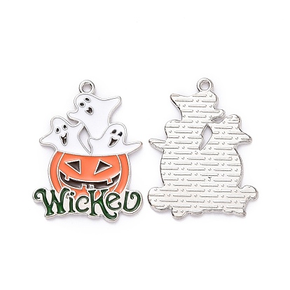 Halloween Alloy Enamel Pendant, Pumpkin Jack-O'-Lantern with Ghost