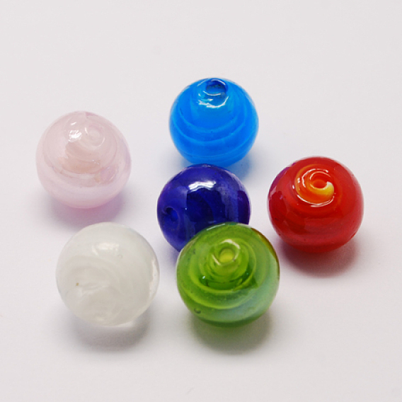 Abalorios de colores vario hechos a mano, pearlized, rondo, 14 mm, agujero: 1.5 mm