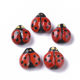 Handmade Porcelain Beads, Famille Rose Style, Ladybug
