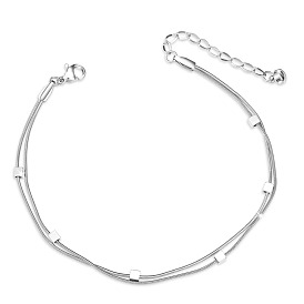 SHEGRACE Titanium Steel Multi-Strand Anklets, with Snake Chains and Cube Beads