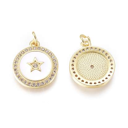 Micro cuivres ouvrent pendentifs zircone cubique, avec l'émail, plat et circulaire avec étoile, blanc clair