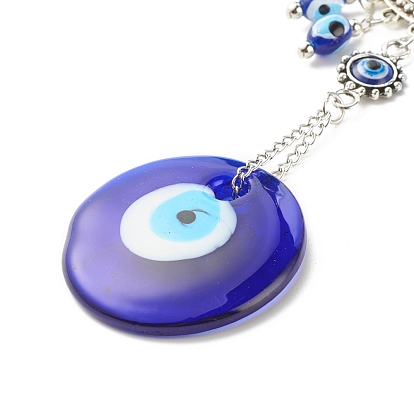 Décoration pendentif mauvais œil bleu turc en verre, avec breloque design fleur et lune en alliage, pour l'ornement d'amulette suspendu à la maison