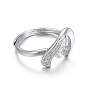Adjustable 925 Sterling Silver Finger Ring Components, For Half Drilled Beads, with Micro Pave Cubic Zirconia, Heart