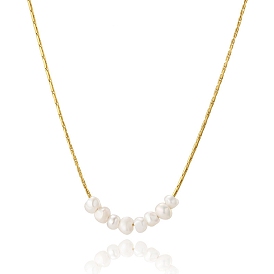 Titanium Steel Chain Necklaces, Pearl Bead Bib Necklace, for Women, Golden