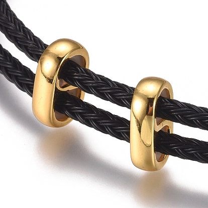 Adjustable 304 Stainless Steel Wire Rope Cord Bracelets Making, with Brass and Rubber Slide Beads, Long-Lasting Plated, Golden