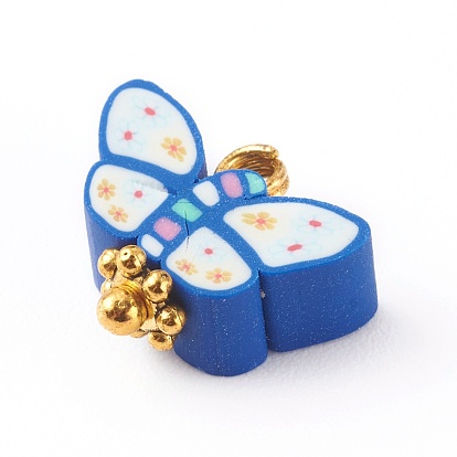 Polymer Clay Charms, with Brass Findings, Butterfly, Golden