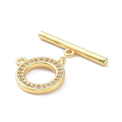 Brass Micro Pave Clear Cubic Zirconia Toggle Clasps, Ring