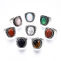 Natural & Synthetic Mixed Gemstone Oval Finger Rings, Antique Silver Plated Alloy Jewelry for Women